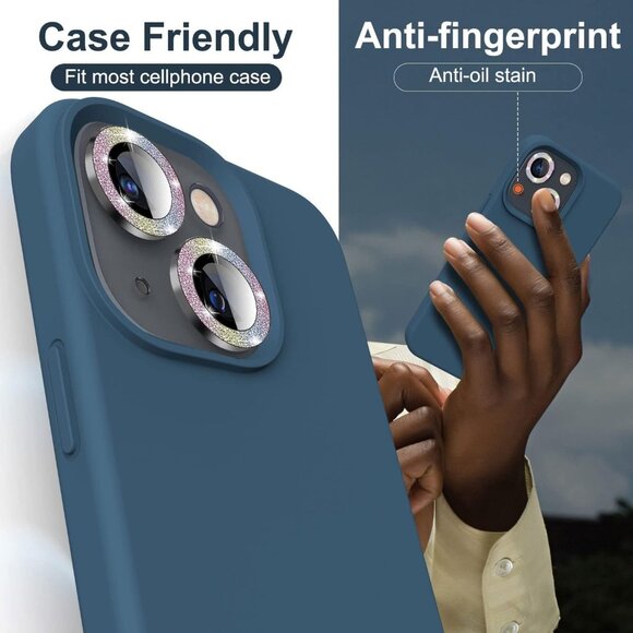 2 Camera Lens Protector for iPhone 14 HD Anti-Scratch Graphite Gray Glitter - Picture 5 of 7